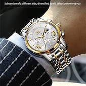 economico Orologi al quarzo-Nuovo orologio da uomo business del marchio olevs con calendario luminoso, fasi lunari, cronometro, orologio al quarzo multifunzionale e alla moda, orologio da polso da uomo casual, resistente