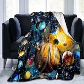 Недорогие Тонкие одеяла и пледы-Плед с изображением Солнечной системы, космических планет, Юпитера, Сатурна, Урана и Нептуна, мягкий флисовый плед для детской спальни, образовательный, научный декор.