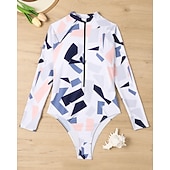 Χαμηλού Κόστους Rash Guards One Pieces-Γυναικεία Μεσαίου Πάχους Προστατευτικά Προστατευτικά Ονόματος One Pieces Rash Guards Μαγιό Γεωμετρικό Κουμπώσου Προστασία UV Ελαστικό Μακρυμάνικο Μαγιό Κορμάκι Σέρφινγκ Καταδύσεις Κολύμβηση Καλοκαίρι