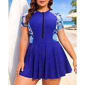 cheap One Pieces Rash Guards-Women's Rash Guard Bathing Suit One Pieces Tropical Quick Dry Elastic Short Sleeve Swimwear Swimsuit Surfing Beach Swimming Summer