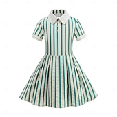 preiswerte Kleider-Vintage inspiriert Midlänge A-Linie Kleid Swing-Kleid Kurze Ärmel Gestreift A-Linie Kostüm Mädchen Kindertag Maskerade Urlaub Alltagskleidung Kinder Kleid Abschlussballkleider Frühling &amp; Sommer