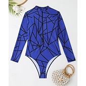 Χαμηλού Κόστους Rash Guards One Pieces-Γυναικεία Μεσαίου Πάχους Προστατευτικά Προστατευτικά Ονόματος One Pieces Rash Guards Μαγιό Γεωμετρικό Κουμπώσου Προστασία UV Ελαστικό Μακρυμάνικο Μαγιό Κορμάκι Σέρφινγκ Καταδύσεις Κολύμβηση Καλοκαίρι