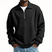 levne Základní mikiny_-Pánské Mikina Waffle mikina Svetr Čtvrtletní mikina na zip Šedá Stojáček Bez vzoru Klokaní kapsa S texturou Ležérní Denní Sporty a outdoor Šik ven Chladný Sportovní oblečení Jaro &amp; podzim Oblečení