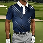 baratos Polo de golfe masculino-Homens Geométrico Golf Camisas Polo Esportivas Camisas polo Camisas de colarinho Casual Roupa Esportiva Botões Verão Primavera Azul Preto Roxo