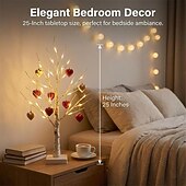 cheap Valentine's Day-Valentine's Day Decor Lighted Birch Tree with Heart Ornaments, Romantic Heart-Shaped Birch Tree Lamp, Tabletop Artificial Trees Lights for Indoor Decor, Cozy LED Mood Lighting for Home Decor