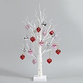 cheap Valentine's Day-Valentine's Day Decor Lighted Birch Tree with Heart Ornaments, Romantic Heart-Shaped Birch Tree Lamp, Tabletop Artificial Trees Lights for Indoor Decor, Cozy LED Mood Lighting for Home Decor