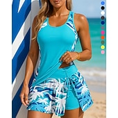 Недорогие Серфинг Танкини и Бикини-Жен. Купальник с цветочным принтом Танкини 2 предм. С принтом Эластичный Без рукавов Купальники Серфинг Для погружения с трубкой Плавание Лето