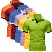 cheap Men's Classic Polo-6PCS Men's Polo Golf Shirt Casual Sports Classic Short Sleeve Basic Solid Color Plain 6-Piece Multi-pack Summer Spring All Seasons Regular Fit Polo
