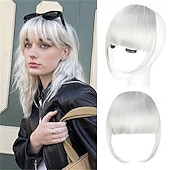 voordelige Pony-Clip-in pony, synthetische Franse pony, haarclip, asblonde neppony met slapen, haarstukjes voor vrouwen, natuurlijke gebogen haarextensies voor dagelijks gebruik