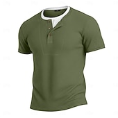 cheap Waffle Knit Tee-Men's Waffle Henley Shirt Tee Cotton Blend T-Shirt Short Sleeve Crew Neck Henley Summer Spring All Seasons Color Block Plain Textured Fashion Designer Casual Color Block Buttons Fake two piece Casual