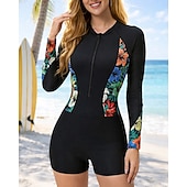 ieftine Rash guards One Piece-Pentru femei Bariere Iritatie Costum de baie One Pieces Floral Inchide fermuarul Protecție UV Elastic Manșon Lung Costume de Baie Costum de baie Surfing Scufundare Înot Vară