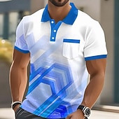 baratos Polo Geométrico Masculino-Homens Geométrico Camisas Polo Manga Curta Camisas polo Camisas de colarinho Business casual Ao ar livre Roupa Esportiva Roupa Diária Impressão 3D Botões Primavera Verão Azul Vermelho Laranja