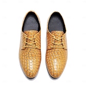 economico Scarpe Derby-scarpe eleganti da uomo con stampa coccodrillo gialla, design in similpelle con lacci, stile lussuoso e distintivo, adatte per eventi formali e occasioni speciali