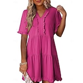 economico Vestito bianco-Per donna Mini Abito Abito a trapezio Abito Estivo Casual Quotidiano Vestibilità comoda Semplice Manica Corta Scollo a V Blu Nero Fucsia Verde Estate Primavera