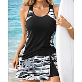 Недорогие Серфинг Танкини и Бикини-Жен. Купальник с цветочным принтом Танкини 2 предм. С принтом Эластичный Без рукавов Купальники Серфинг Для погружения с трубкой Плавание Лето