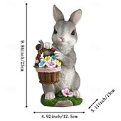 olcso Tájvilágítás-húsvéti nyuszi virágkosár gyantás figura lámpával, kültéri napelemes vízálló kerti dekoráció, udvari ösvény gyepvilágítás, aranyos állatszobor, mezőgazdasági tájképi díszvilágítás kültéri dekorációhoz