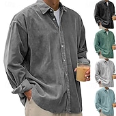 Χαμηλού Κόστους ανδρικό πουκάμισο με κουμπιά-Ανδρικά Πουκάμισο Casual πουκάμισο Κοτλέ πουκάμισο Πουκάμισο με κουμπιά Μαύρο Λευκό Βαθυγάλαζο Θαλασσί Βυσσινί Μακρυμάνικο Απορρίπτω ΕΞΩΤΕΡΙΚΟΥ ΧΩΡΟΥ Δρόμος Ρούχα Βίντατζ Καθημερινό