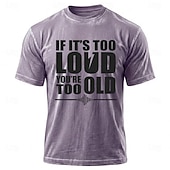  Herre-T-skjorte i vasket, slitt bomull med motivet «hvis det er for høyt», er du for gammel. Morsom, sarkastisk musikk, slagord. Klær, S, M, XL, XXL, XXL.