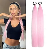 baratos Rabos-de-Cavalo-2 mechas de cabelo colorido, 66 cm (26 polegadas), para crianças e mulheres, aplique de rabo de cavalo liso e macio com elástico.