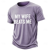  Herren-T-Shirt aus gewaschenem, abgenutztem Baumwollmischgewebe mit lustigem Aufdruck „Meine Frau schlägt mich“, Kurzarm, Rundhalsausschnitt, Größen S, M, L, XL, XXL, XXXL