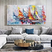 abordables Peintures paysages-Mintura, peinture à l'huile abstraite texturée faite à la main représentant des paysages de bateaux, sur toile. Décoration murale moderne, tableau roulé sans cadre ni châssis.