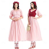  250ή Επέτειος ΗΠΑ 19ος αιώνας 1800 Φόρεμα Prairie Σετ καπό και ποδιάς Κοντά μανίκια Κορίτσι Πρωτοπόρος Αποικίας Πρωτοπόρος Επαναστατικός Πόλεμος Φανταχτερή Φόρεμα Γυναικεία Απόκριες 4η Ιουλίου