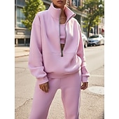  Women's Tracksuit Sweatsuit 2 Pieces Half Zip Fleece Pullover Warm Breathable Soft Sportswear Activewear Rosy Pink Light Green Blue Long Sleeve Athleisure Casual