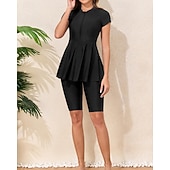 Χαμηλού Κόστους Rash Guards One Pieces-Γυναικεία Πρότυπο Προστατευτικά Τανκίνι και μπικίνι για σέρφινγκ Μαγιό Μονόχρωμο Κουμπώσου Προστασία UV Ελαστικό Κοντομάνικο Μαγιό Σέρφινγκ Καταδύσεις Κολύμβηση Καλοκαίρι