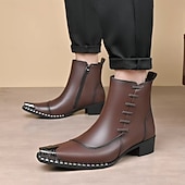 Недорогие Челси сапоги-Мужские коричневые ботильоны из искусственной кожи с декоративной строчкой, элегантные свадебные туфли, идеально подходящие для жениха и гостей свадьбы.