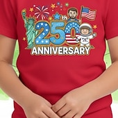  Mädchen 3D Grafik 250-jähriges Jubiläum T-Shirt Kurzarm 3D-Druck Sommer Frühling Sport Mode Streetwear Kinder 4-12 Jahre Rundhalsausschnitt Lässig Täglich Outdoor Normale Passform