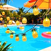 abordables Funciona con energía solar-Guirnalda de luces solares con forma de piña, 30 LED, luces tropicales de verano de 4,5 m, ideal para patios, familias, bodas, dormitorios, cumpleaños y decoración de jardines tropicales hawaianos.