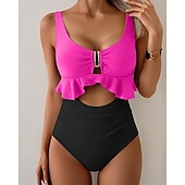 abordables Surfing Tankinis &amp; Bikinis-Mujer Traje de baño 2 Piezas Trajes de baño Color sólido Secado rápido Alta elasticidad Sin Mangas Bañadores Traje de baño Surf Playa Natación Verano