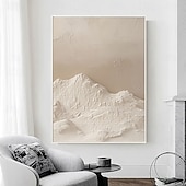 abordables Peintures paysages-Tableau original blanc beige représentant une montagne, avec une texture 3D blanche. Peinture minimaliste beige en plâtre sur toile, style wabi-sabi.