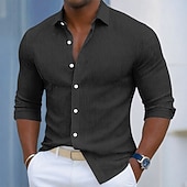 voordelige heren overhemd met knopen-Voor heren Overhemd Corduroyshirt Overhemd met knopen Zwart Wit Marineblauw blauw Paars Lange mouw Effen Strijkijzer Buiten Vakantie Button-omlaag Kleding Katoen Modieus Streetwear Klassiek Casual
