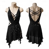abordables Vestidos de Patinaje Artístico-Vestido de patinaje artístico Mujer Patinaje Sobre Hielo Vestidos Negro Retazos Espalda Abierta Alta elasticidad Entrenamiento Competición Ropa de Patinaje Clásico Cristal / Strass Sin Mangas