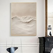 abordables Peintures paysages-Tableau original blanc beige représentant une montagne, avec une texture 3D blanche. Peinture minimaliste beige en plâtre sur toile, style wabi-sabi.
