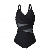 cheap One Pieces Rash Guards-Women's Bathing Suit Swimsuits One Pieces Solid Colored Mesh UV Protection Elastic Sleeveless Swimwear Swimsuit Surfing Diving Swimming Summer