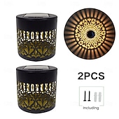 baratos Candeeiros Luzes de Exterior-Conjunto de 2 luminárias solares de parede com projeção em metal vazado, com design mandala, classificação IP44 de resistência à água, luz branca quente, ideais para jardim, pátio, cerca, caminho,
