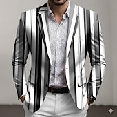 economico Blazer Stampati da Uomo-Per uomo A righe Giacca blazer Cappotto Confortevole Traspirante Artistico Casual Casuale Quotidiano Abbigliamento da sera Stampa 3D Bottoni Multi-tasche Primavera Autunno &amp; Inverno Dentellato Manica