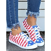  Η 250η Επέτειος των Ηνωμένων Πολιτειών Γυναικεία Sneakers με Εκτύπωση Σημαίας ΗΠΑ – Κλασικά Παπούτσια Canvas με Δέσιμο και Μαλακό Πάτο για Πατριωτικό Στυλ Παρελάσεις Φεστιβάλ Βόλτες και Καθημερινή