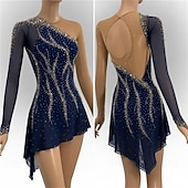 Χαμηλού Κόστους Φορέματα Καλλιτεχνικής Πατινάζ-Φόρεμα για φιγούρες πατινάζ Γυναικεία Patinaj Φορέματα Βαθυγάλαζο Κουρελού Οπή για τον αντίχειρα Ελαστικό Εκπαίδευση Ανταγωνισμός Ενδυμασία πατινάζ Κλασσικά Κρύσταλλο / Στρας Μακρυμάνικο