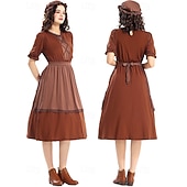  250e jubileum VS 19e eeuw jaren 1800 Prairiejurk Bonnet en schortset Korte mouwen Pionier Meisje Koloniaal Pionier Onafhankelijkheidsoorlog Kostuum Dames Halloween Carnaval 4 juli Volwassenen Kleding