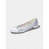 cheap Bride-Women's Ivory Low Heel Comfort Flats, Soft Pleated Classic Bridal Shoes for Senior Brides Church Weddings