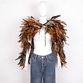 abordables Accesorios-Carnaval 2026 Accesorios de Samba del Carnaval de Río Capa Chal larga de plumas rojas para mujer con lazo de cinta disfraz de actuación del festival de Brasil