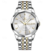 billige Kvartsklokker-Ny Olevs herreklokke for forretningsbruk, kvarts, med lysende kalender og ukevisning, diamantbesatt, uformell og moteriktig vannavstøtende sportsklokke for menn