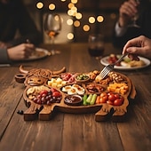 Недорогие Хранение на кухне-Деревянная доска для закусок в виде шотландской коровы, деревянное блюдо для еды в виде коровы, деревенская сервировочная доска в стиле фермерского дома, поднос для закусок, фруктов, мяса и сыра для