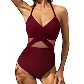 cheap One Pieces Rash Guards-Women's Bathing Suit Swimsuits One Pieces Solid Colored Mesh UV Protection Elastic Sleeveless Swimwear Swimsuit Surfing Diving Swimming Summer