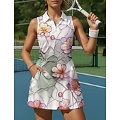 ieftine Rochie de femei-Pentru femei Floral Rochie de tenis Rochie sport Fără manșon Imprimeu Respirabil Tenis Golf Badminton Gulerul Polo Guler cu fermoar Rochii Roz Mov Gri Îmbrăcăminte de tenis