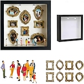 billiga Fotoramar-gör-det-själv mini-museumssilhuettlåda, skugglådaramsats med guldfärgat miniatyrmuseum &amp;figurer, fira dina unika minnen med stil, för årsdagar, bröllop, födelsedagar &amp;heminredning