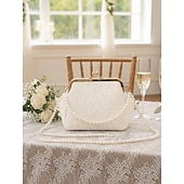 baratos Casamento ACC-Bolsa clutch vintage com alça de pérola para mulheres – elegante bolsa transversal de cetim texturizado para casamentos, festas noturnas e eventos formais